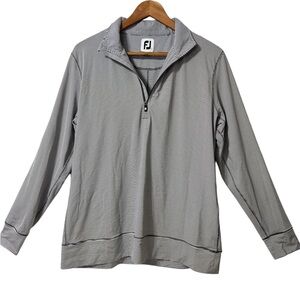 FootJoy Women’s Striped Quarter Zip Athletic Golf Sporty Pullover Gray White L